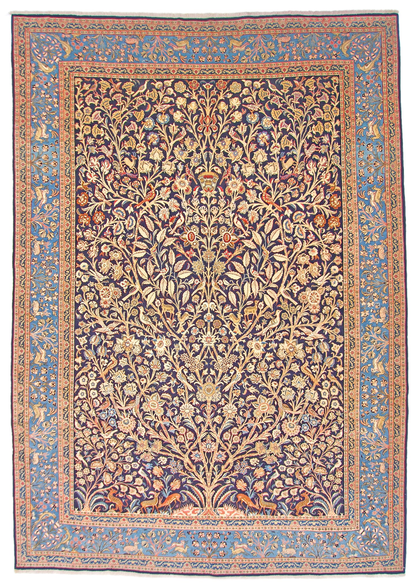 Semi-Antique Persian Qom-Tree of life (8'00" x 11'04") navy/lt.blue - Nuvé