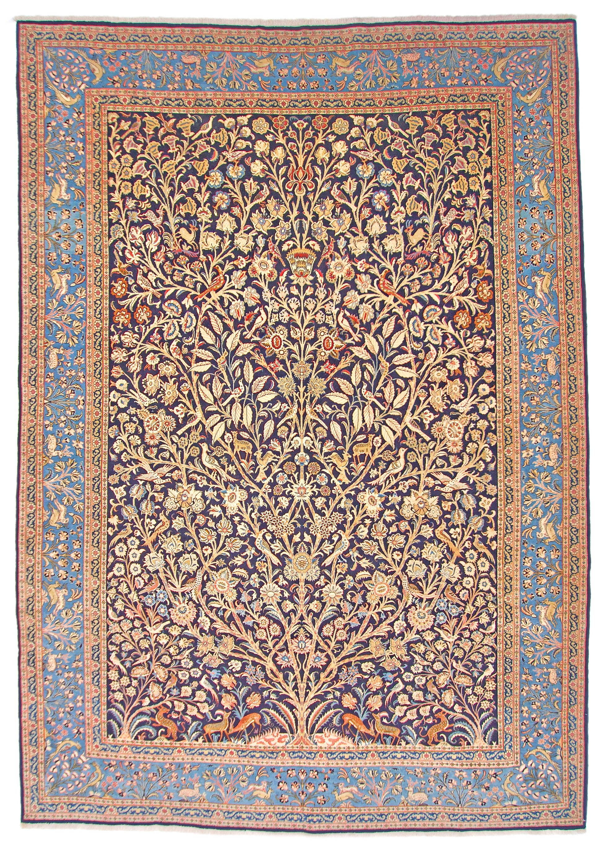 Semi-Antique Persian Qom-Tree of life (8'00" x 11'04") navy/lt.blue - Nuvé