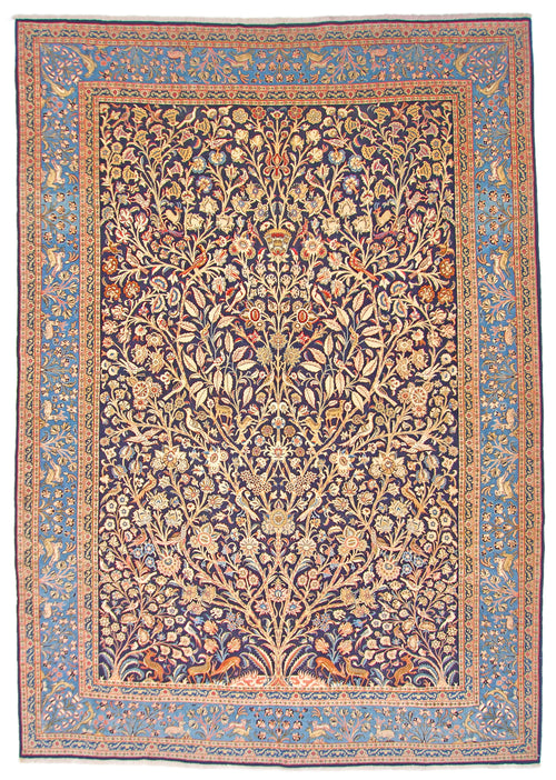 Semi-Antique Persian Qom-Tree of life (8'00" x 11'04") navy/lt.blue - Nuvé