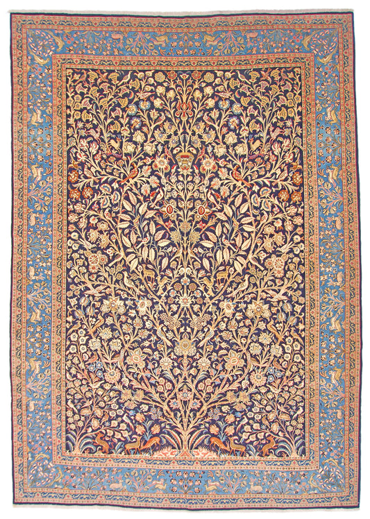 Semi-Antique Persian Qom-Tree of life (8'00" x 11'04") navy/lt.blue - Nuvé