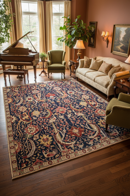 Afghan-made Bird of Paradise (9'03"x12'00") indigo