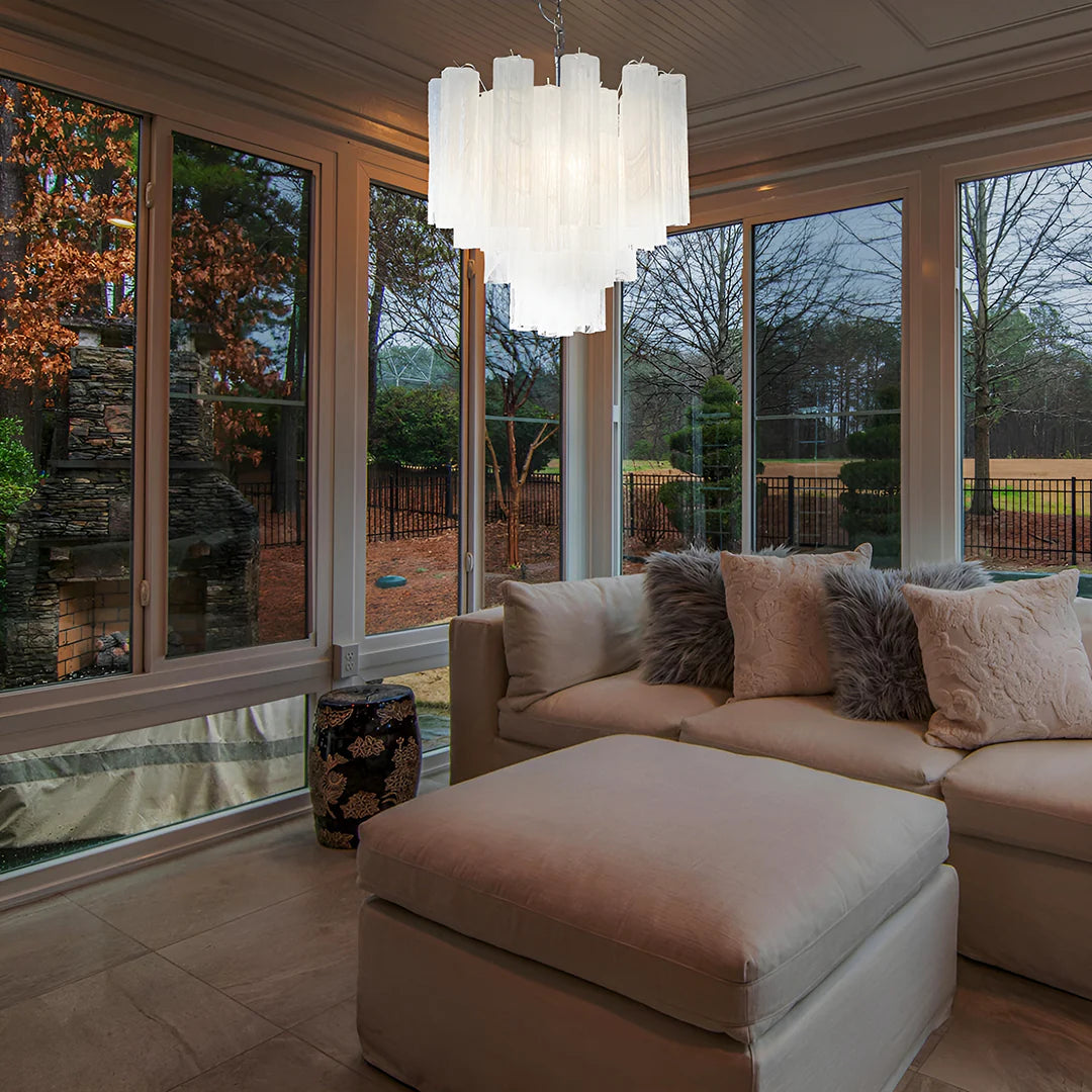 White Murano Glass Tube Chandelier - Nuvé