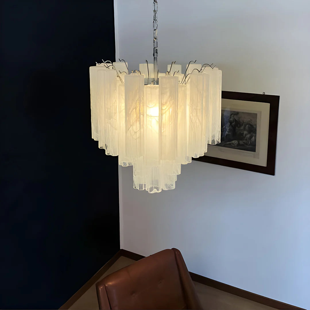 White Murano Glass Tube Chandelier - Nuvé