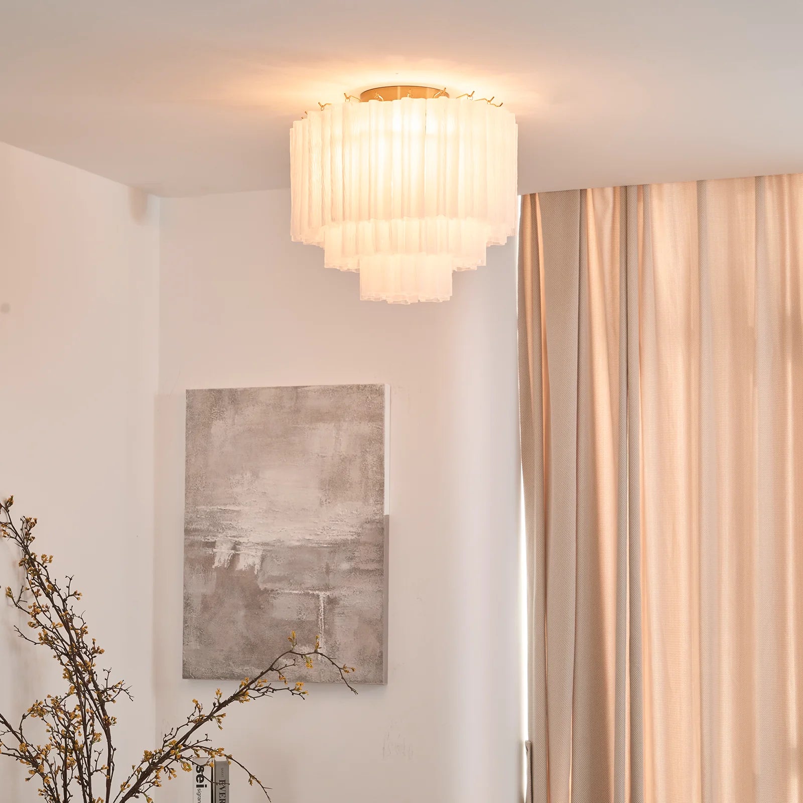 White Glass Tube Murano Ceiling Lamp - Nuvé