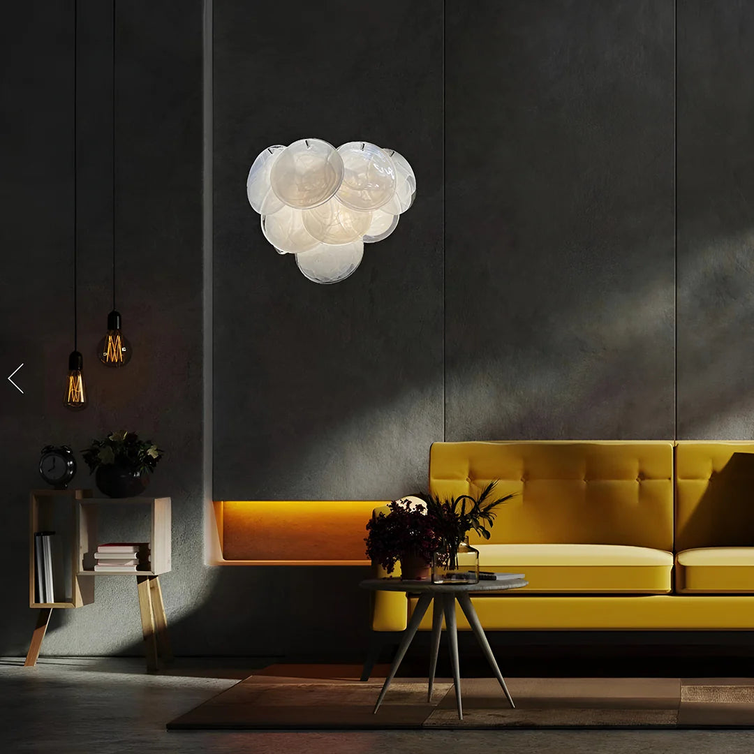 White Murano Disc Glass Wall Sconce - Nuvé