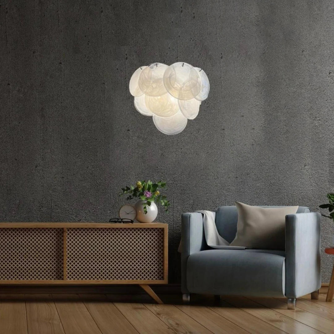 White Murano Disc Glass Wall Sconce - Nuvé