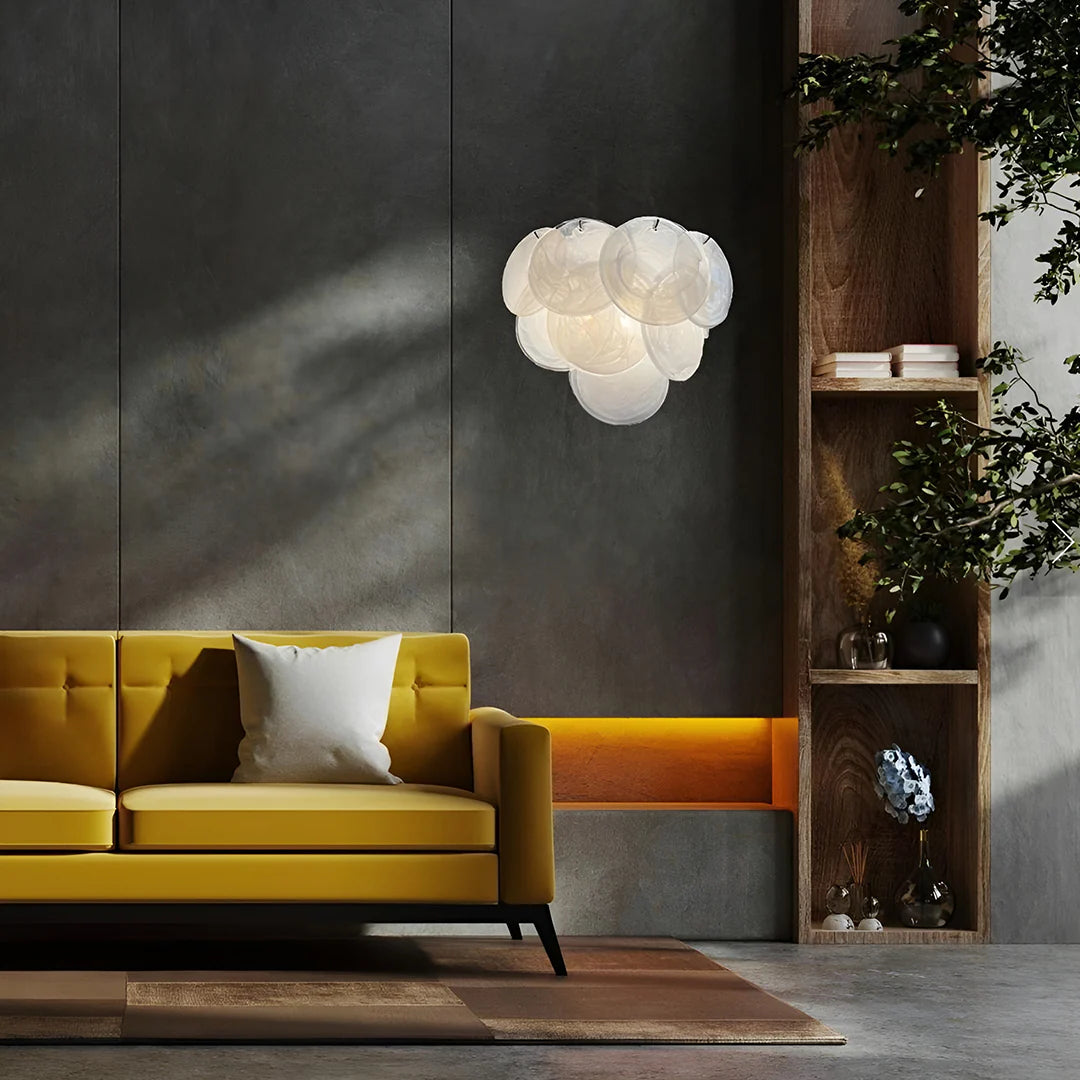 White Murano Disc Glass Wall Sconce - Nuvé