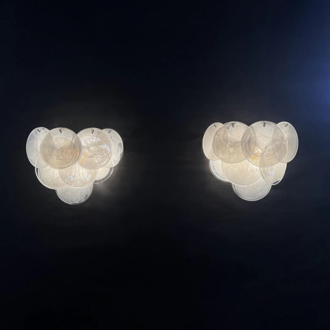 White Murano Disc Glass Wall Sconce - Nuvé