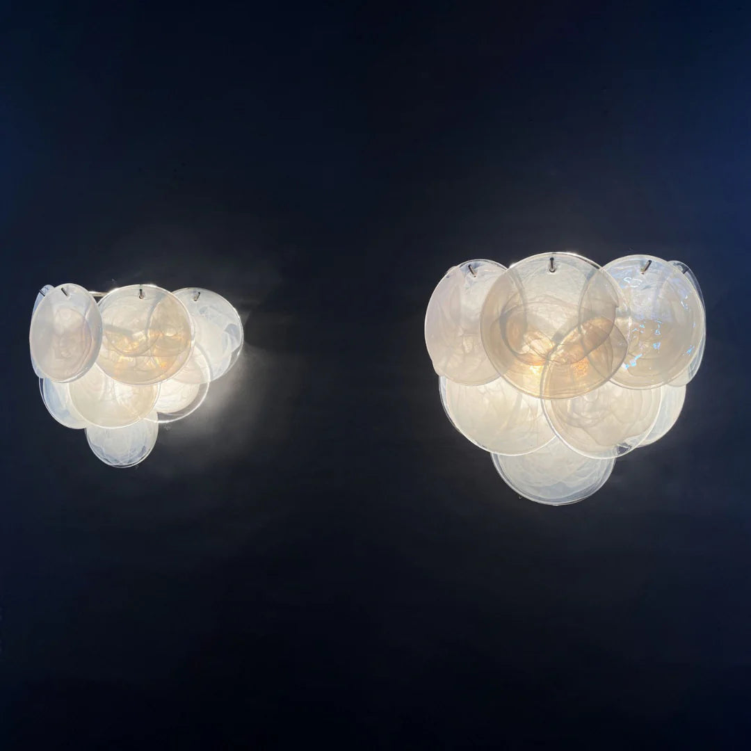 White Murano Disc Glass Wall Sconce - Nuvé