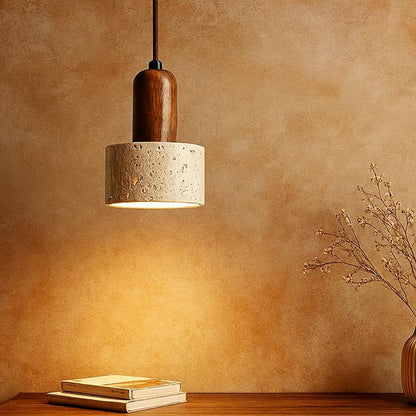 Vintage Round Travertine Wood Pendant Light - Nuvé