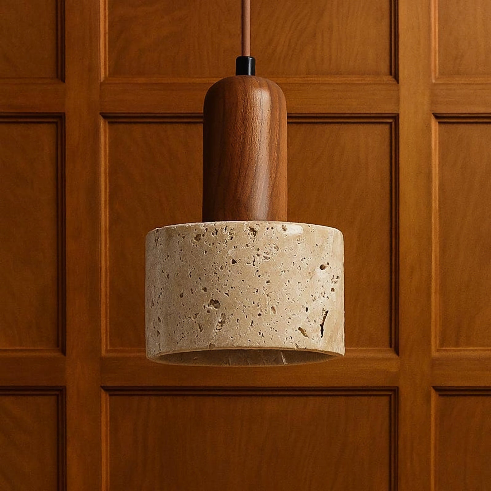Vintage Round Travertine Wood Pendant Light - Nuvé