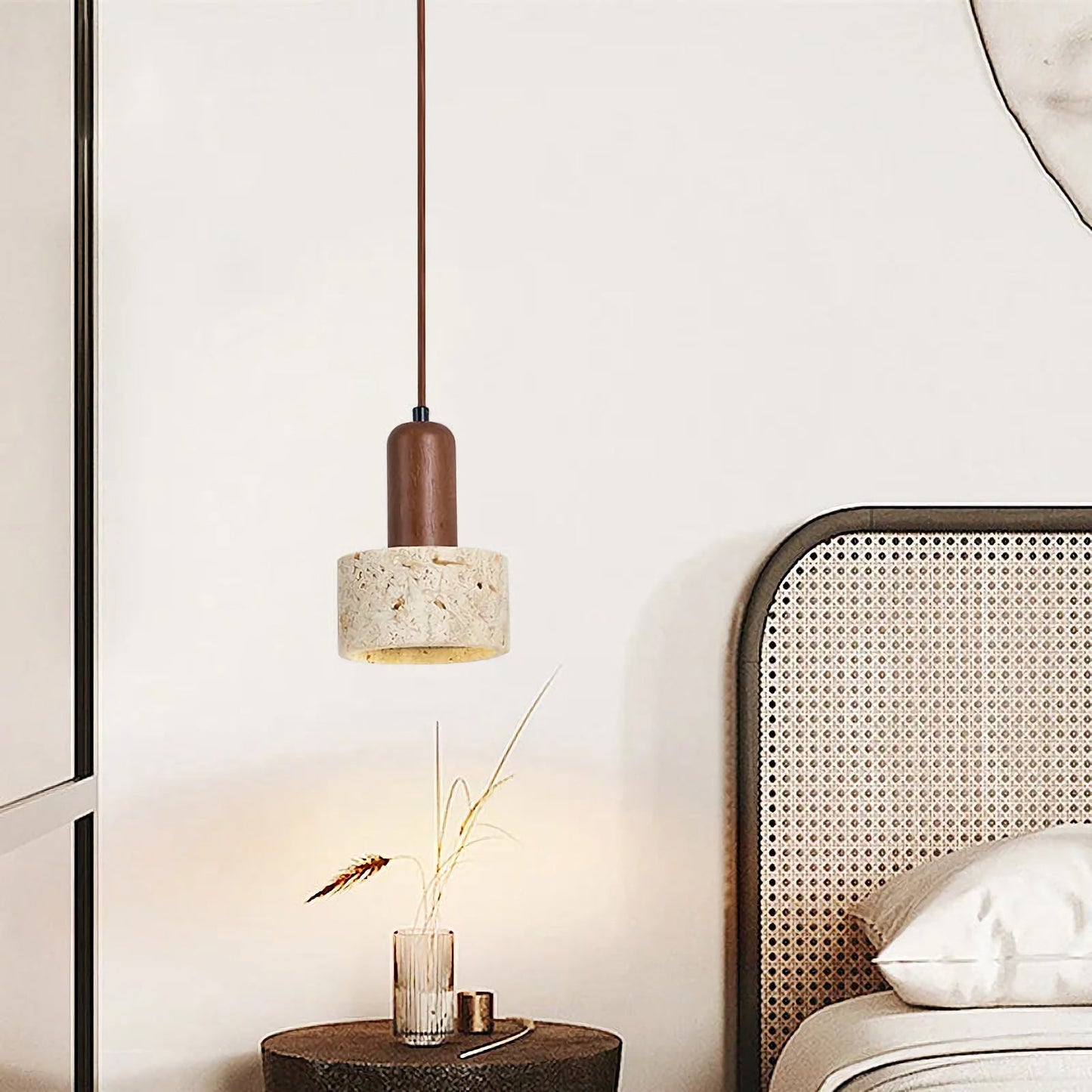 Vintage Round Travertine Wood Pendant Light - Nuvé