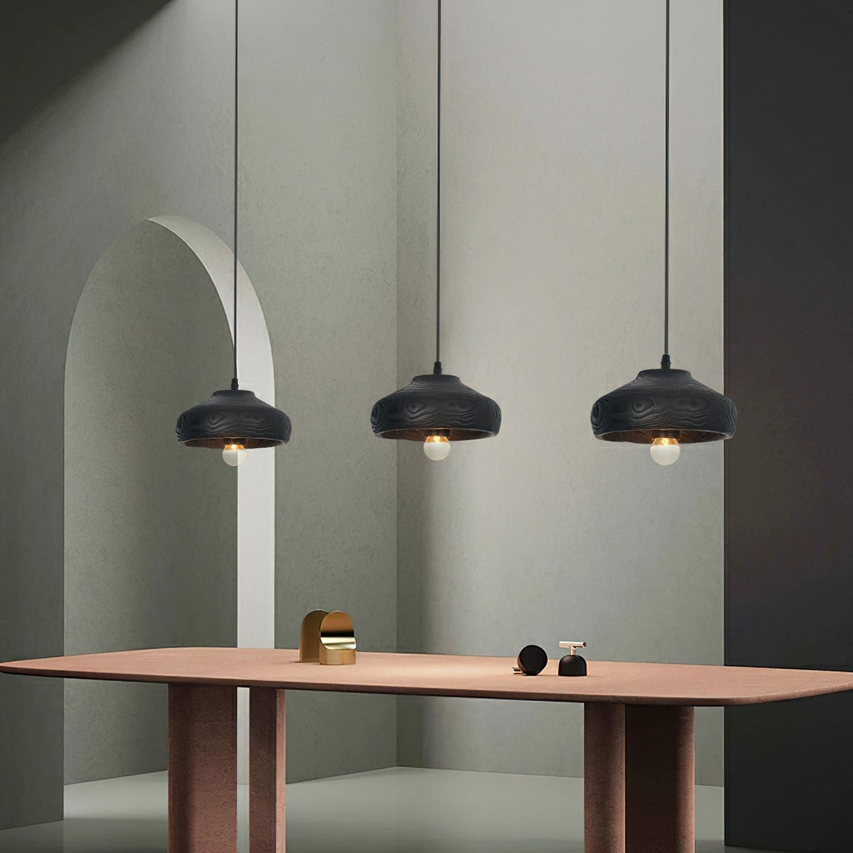 Wood Grain Resin Dome Pendant Light