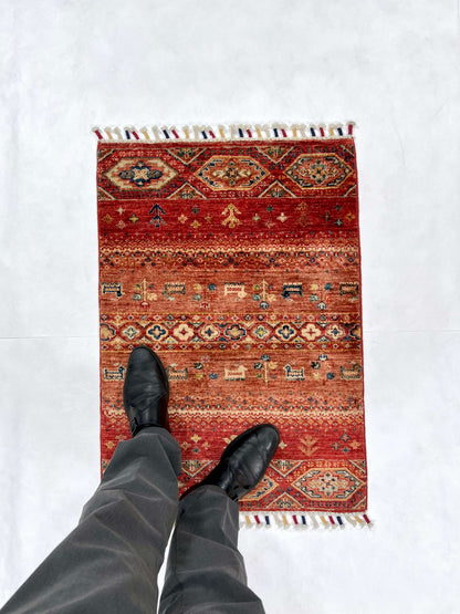 Afghan Khorjin-Gabbeh (2'00"x2'10") red/multicolor - Nuvé