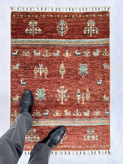 Afghan Gabbeh (2'08"x3'08") brown/teal - Nuvé