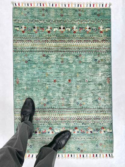 Afghan Gabbeh (2'07"x3'10") light green - Nuvé