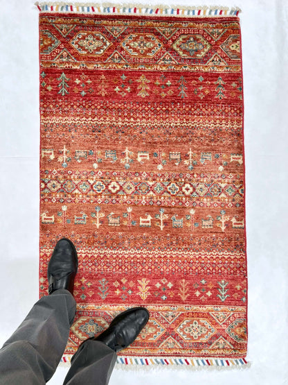 Afghan Khorjin-Gabbeh (2'06"x4'02") rust/red - Nuvé