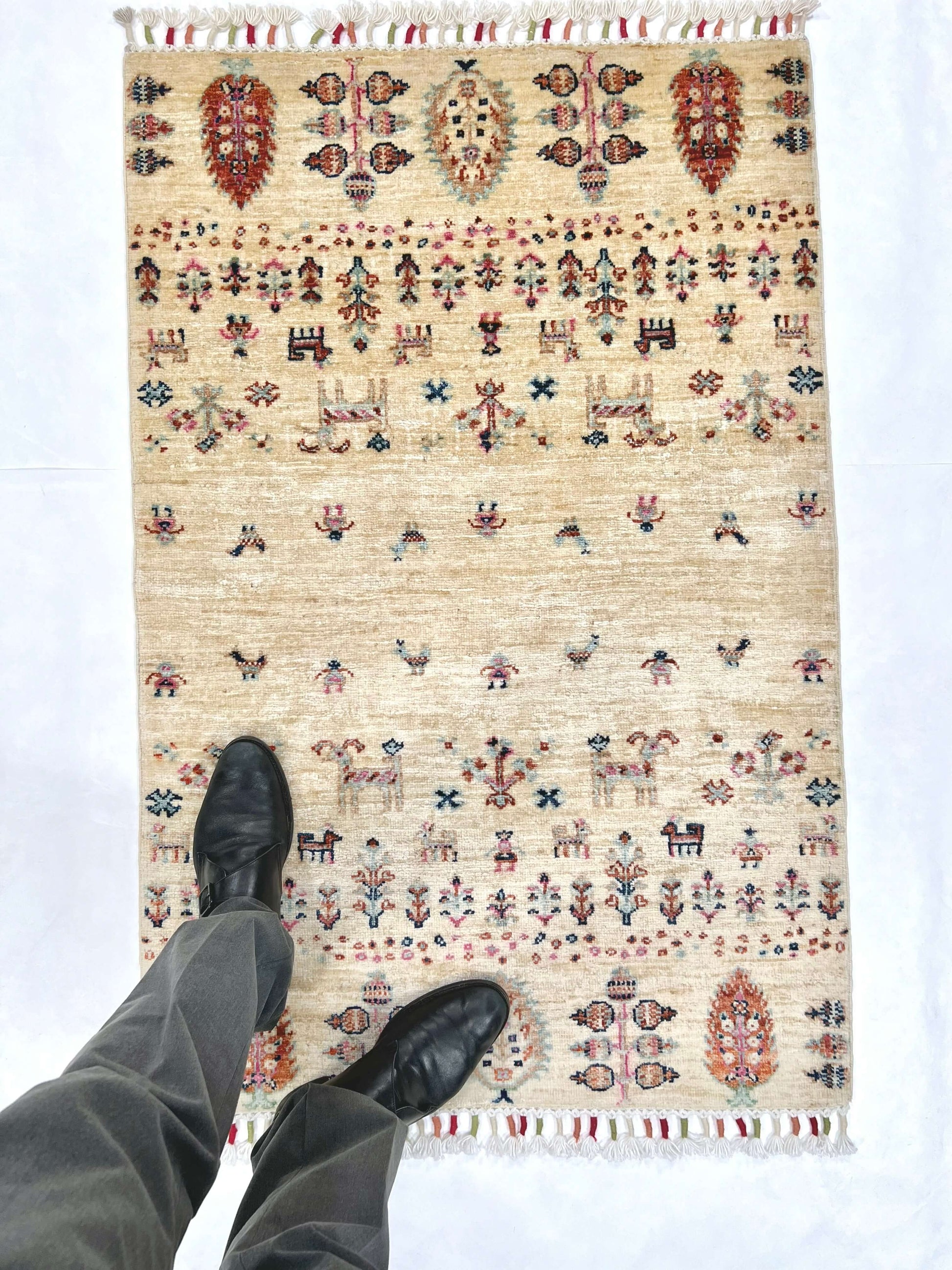 Afghan Gabbeh (2'08"x4'00") ivory/pastel - Nuvé