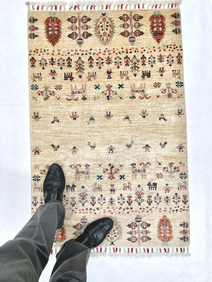 Afghan Gabbeh (2'08"x4'00") ivory/pastel - Nuvé