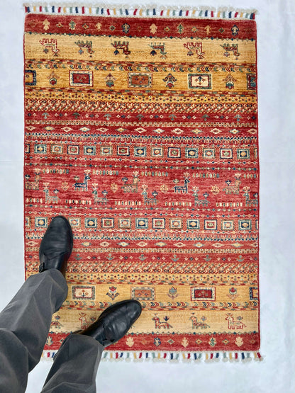 Afghan Khorjin-Gabbeh (2'08"x3'09") rust/gold - Nuvé