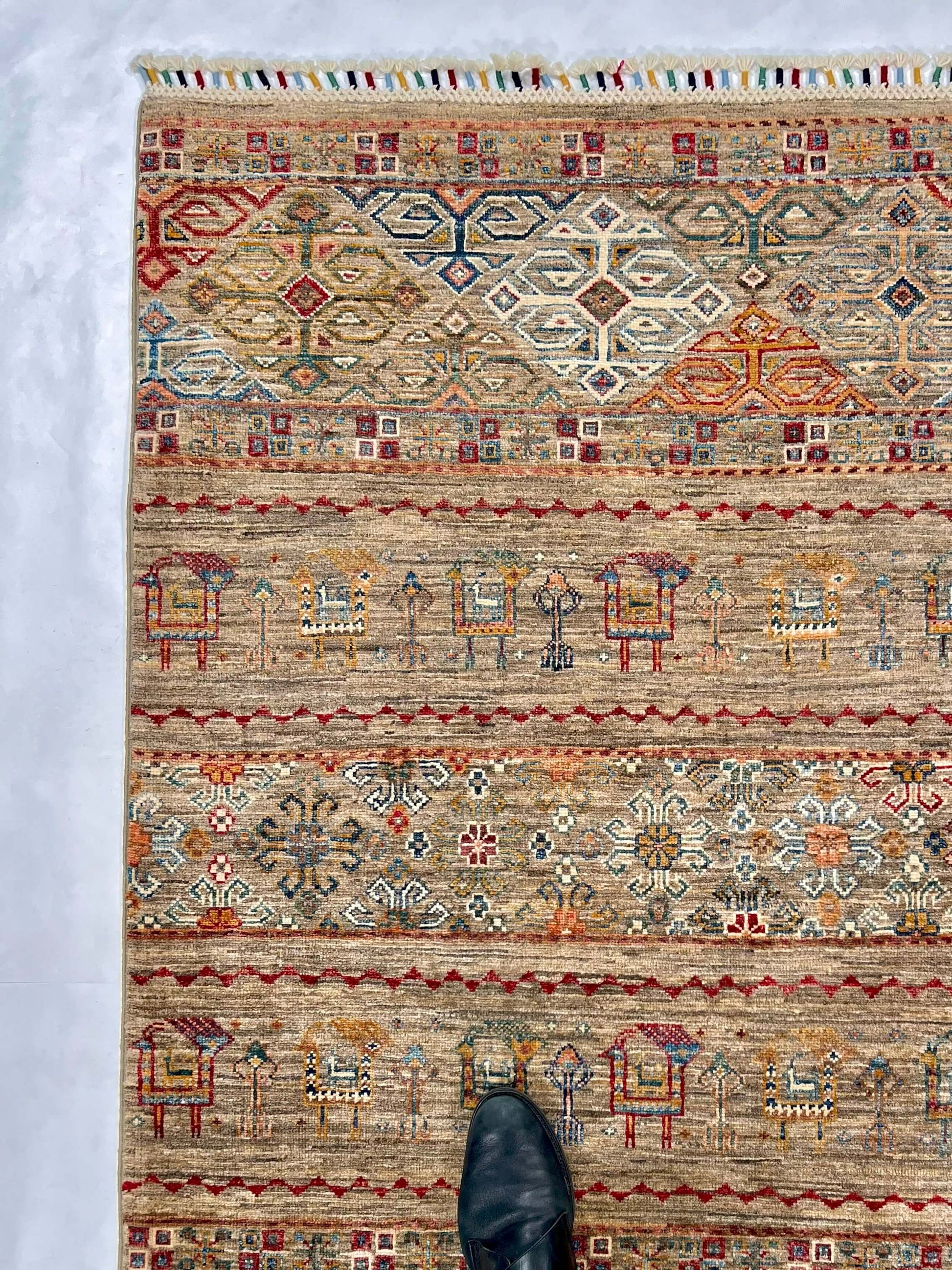 Afghan Khorjin (3'02"x4'08") camel/multicolor - Nuvé