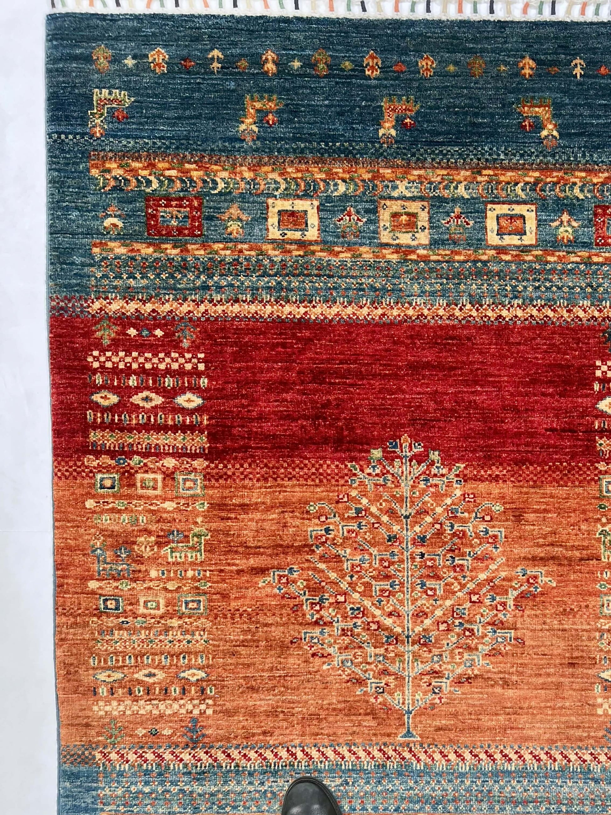 Afghan Tree of Life Gabbeh (3'04"x5'00") rust/blue - Nuvé