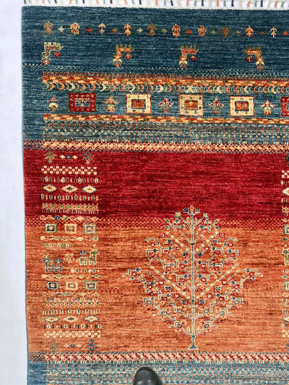 Afghan Tree of Life Gabbeh (3'04"x5'00") rust/blue - Nuvé