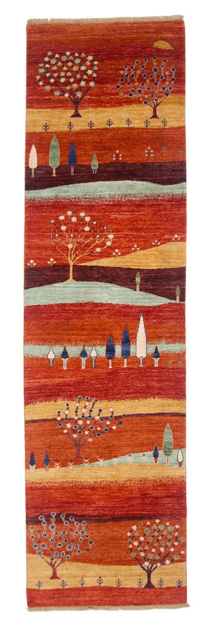 Scenic Afghan Gabbeh (2'08"x9'09") rust - Nuvé