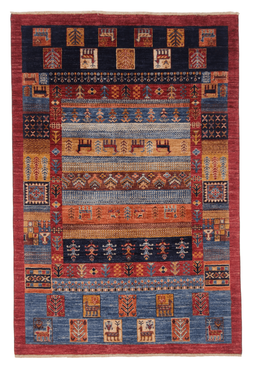 Afghan Gabbeh (4'02"x6'03") navy/blue/red - Nuvé