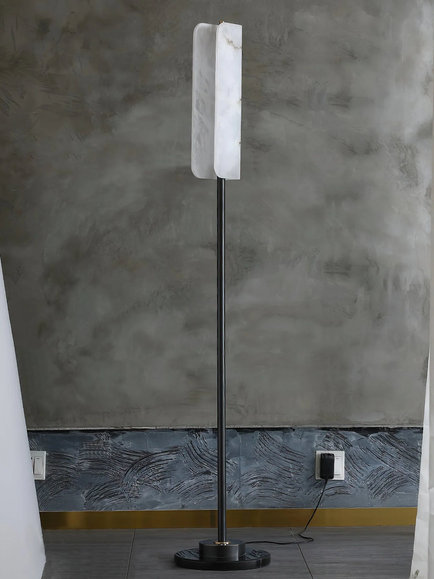 Alabaster Years Black Marble Floor Lamp