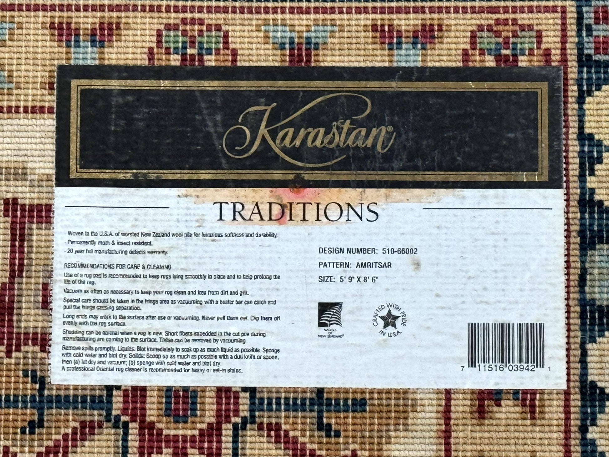 Karastan Rug 5.9 x 8.6, Karastan Traditions Amritsar Pattern Design 510, New Zealand Wool, Karastan Area Rug - Nuvé