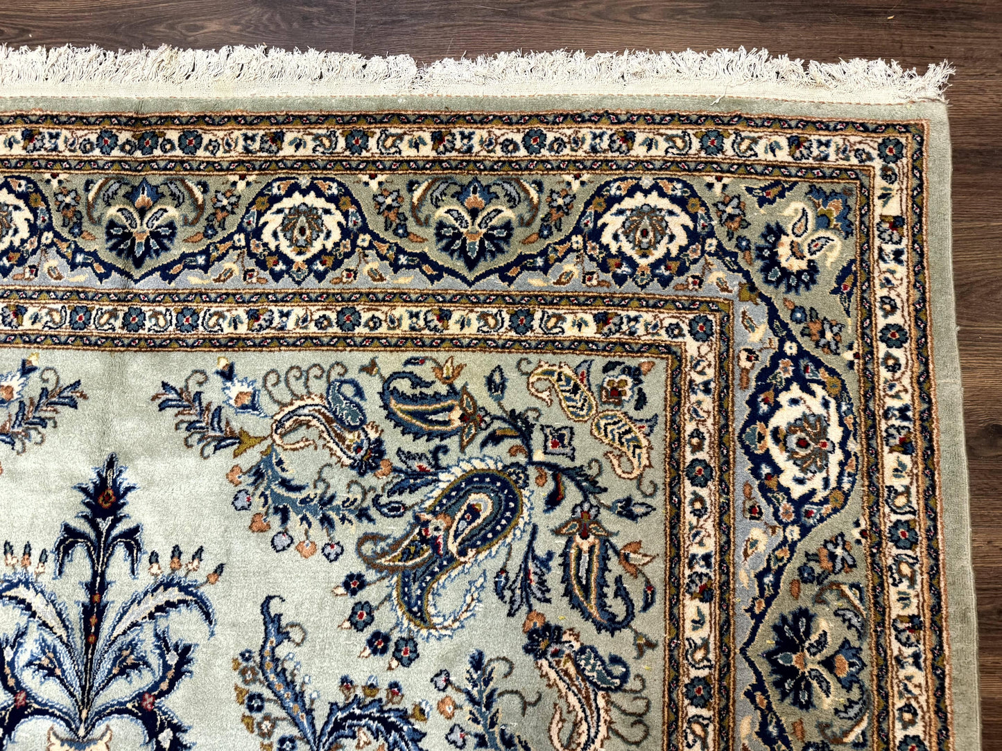 Light Green and Blue Persian Kashan Rug 7x10, Authentic Persian Carpet, Handmade, Wool - Nuvé