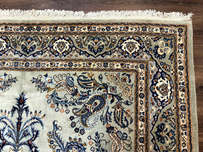 Light Green and Blue Persian Kashan Rug 7x10, Authentic Persian Carpet, Handmade, Wool - Nuvé