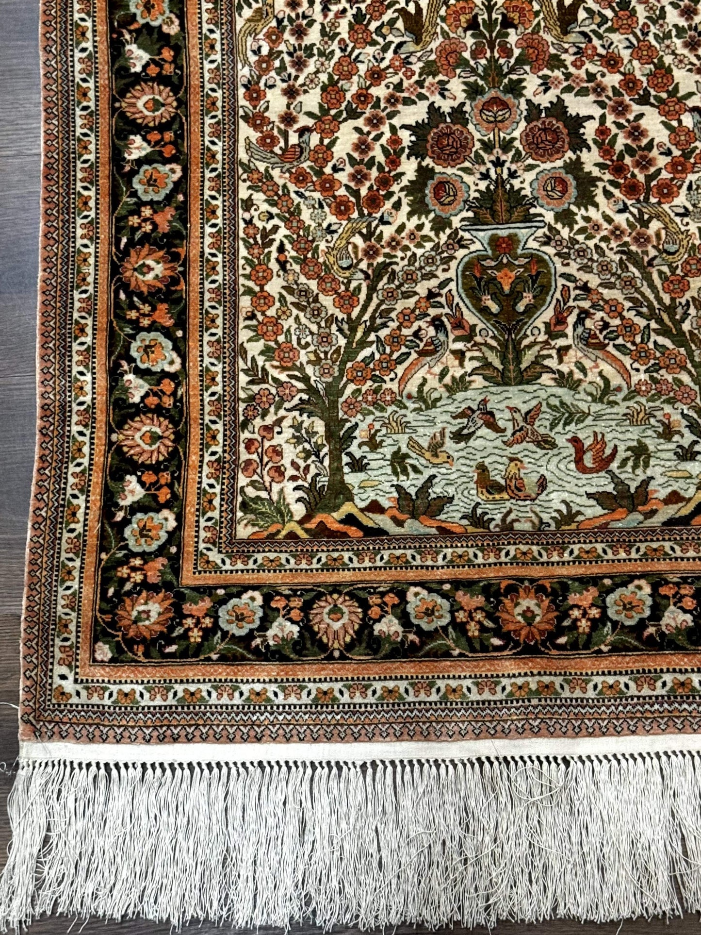 Exceptional Silk Rug 2.6 x 4, Very Fine 630 KPSI, Persian Vase Tree of Life Bird Pictorials, Handmade - Nuvé