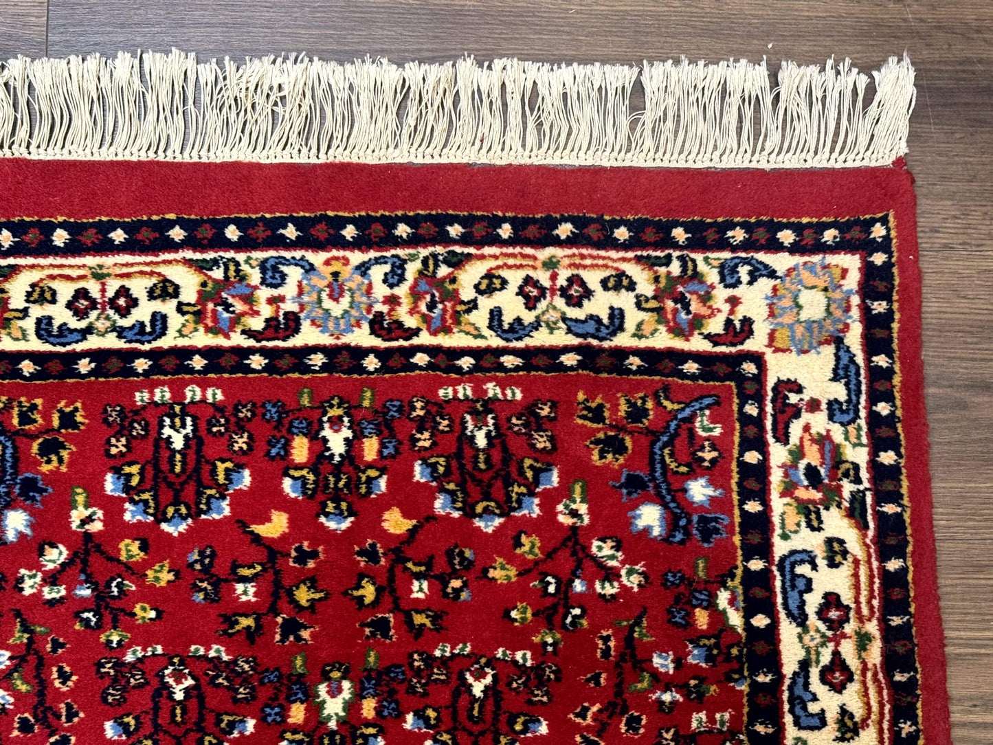 Indo Persian Sarouk Runner Rug 3 x 12, Red and Cream, Allover Pattern, 12ft Runner, Hand Knotted - Nuvé