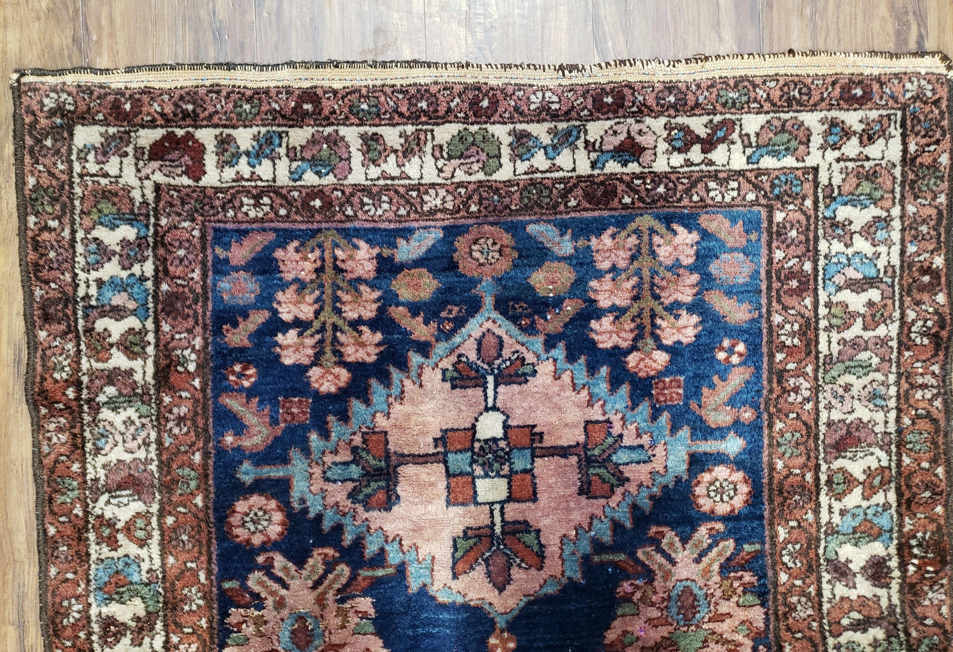 Blue Vintage Persian Hamadan Rug, Wool, Hand-Knotted, 4x6 ft - Nuvé