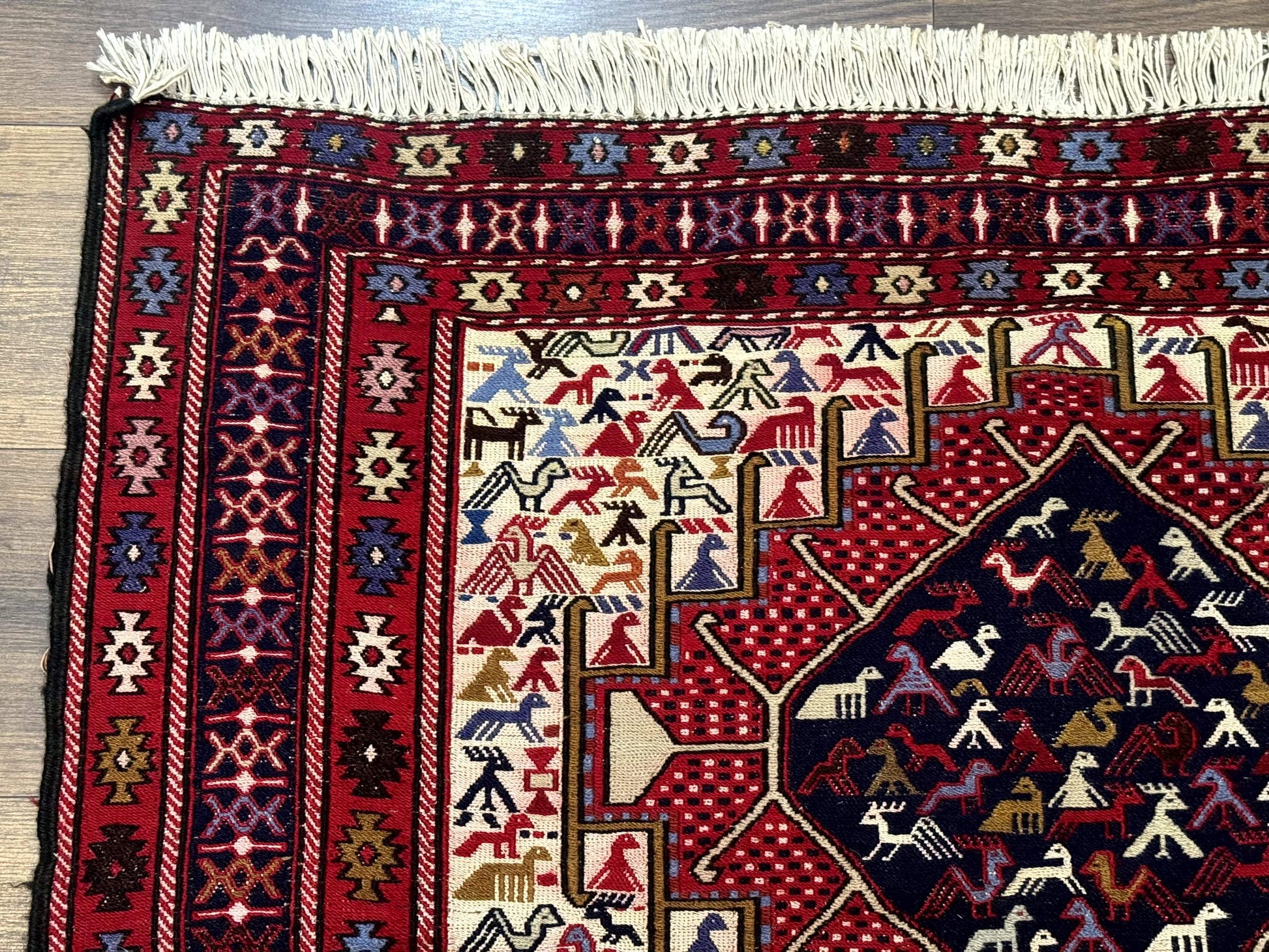 Persian Soumak Kilim Rug 4x6, Triple Medallions Tribal Pictorials, Caucasian Azerbaijani Kilim - Nuvé