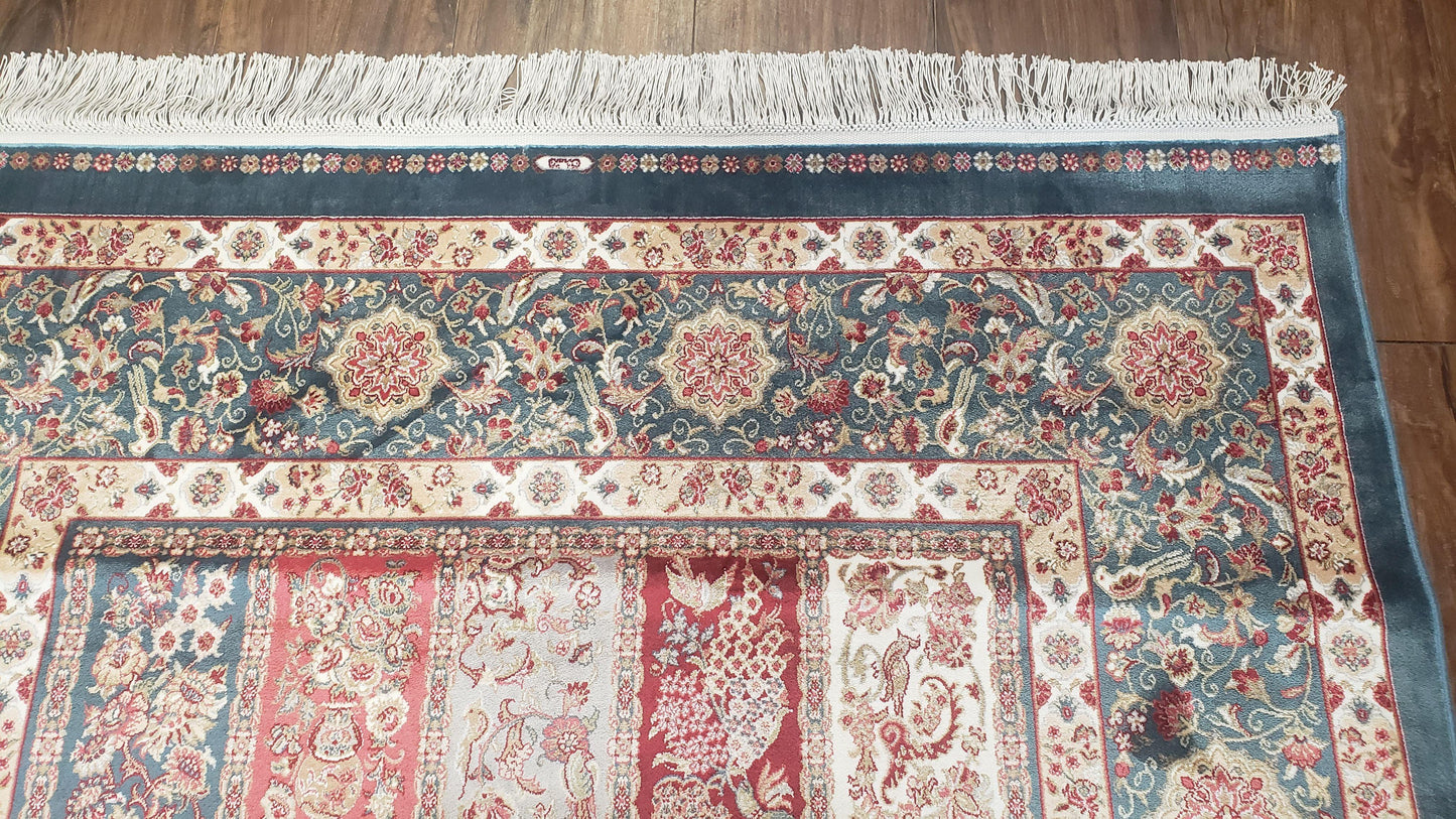 Silk Carpet 4x6 Blue, Panel Design, Four Seasons Pattern, Super Fine & Soft, Bamboo Silk, 4 x 6 Oriental Area Rug, High Quality, New Rug - Nuvé
