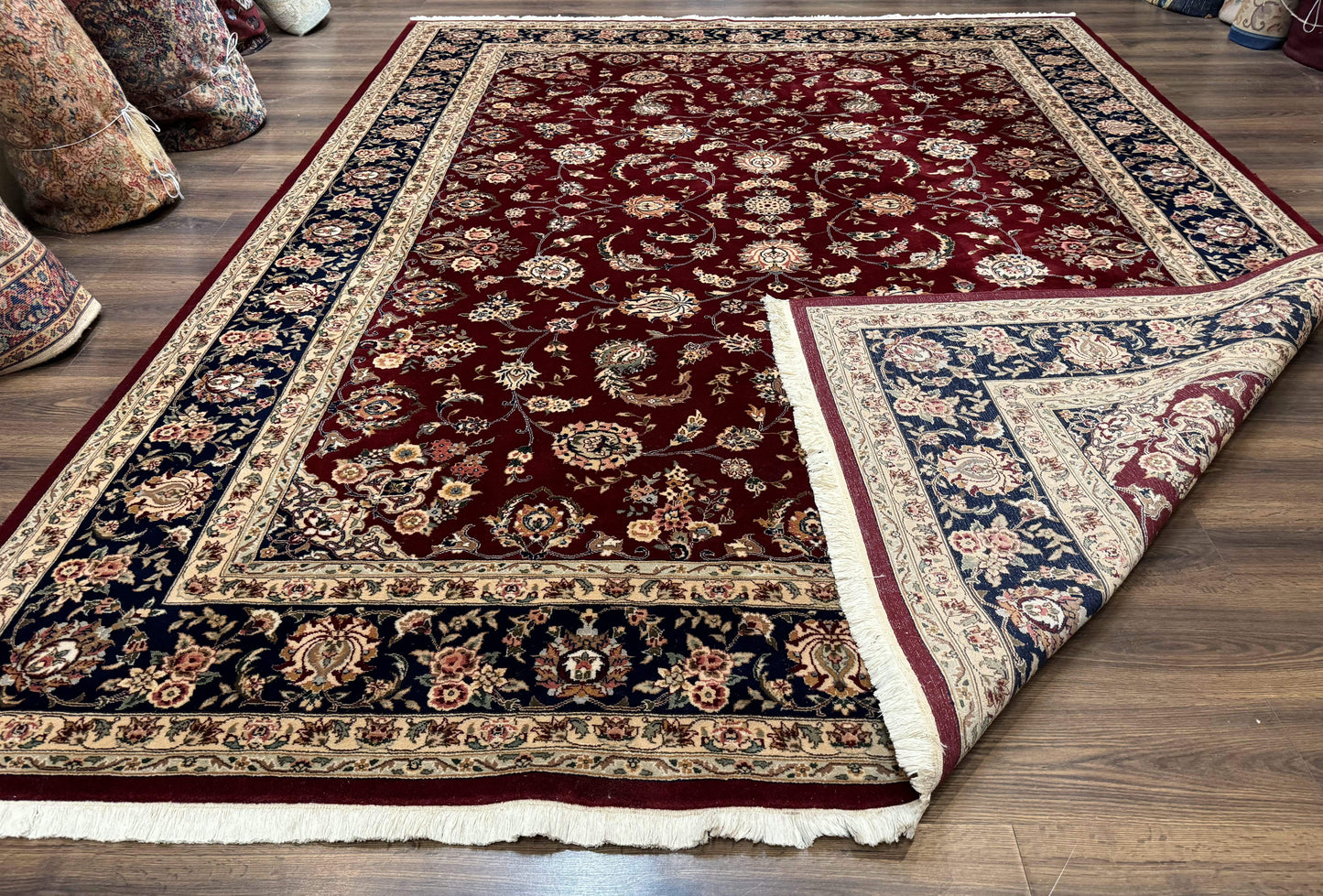 Sino Persian Rug 9x11, Burgundy and Navy Blue, Fine 200 KPSI, Floral Allover - Nuvé