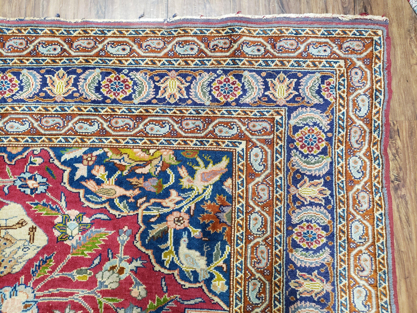 Antique Turkish Sivas Area Rug 8x11, Hand-Knotted, Vintage Red Wool Carpet, Gazelles Lions, Boteh Border, 8' x 11' Top Quality Oriental Rug - Nuvé