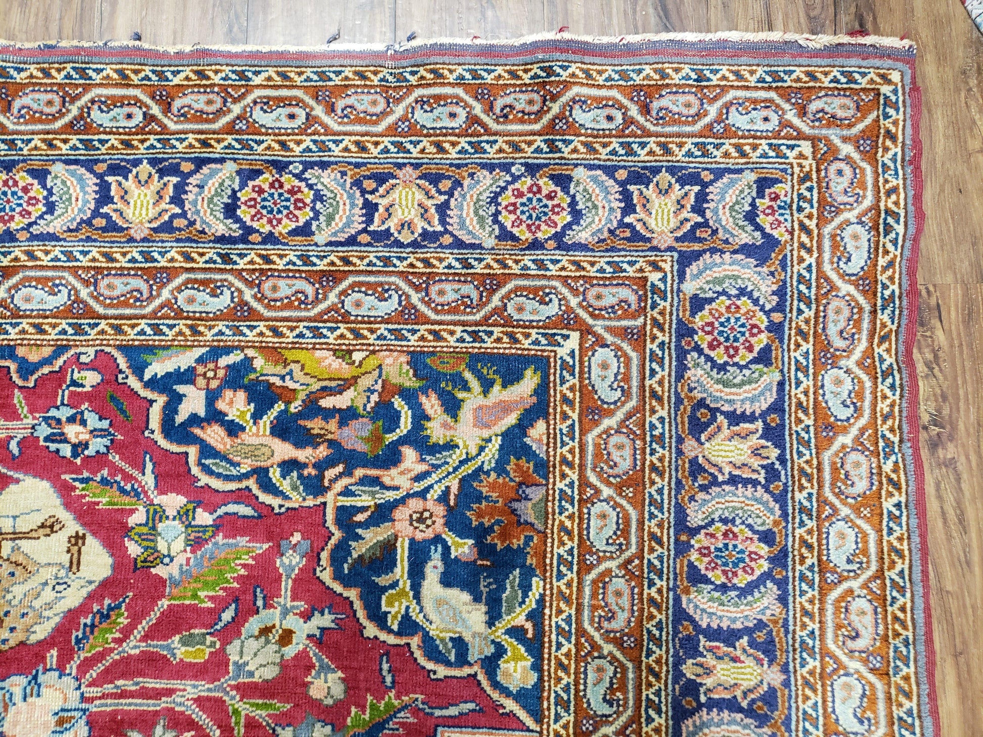 Antique Turkish Sivas Area Rug 8x11, Hand-Knotted, Vintage Red Wool Carpet, Gazelles Lions, Boteh Border, 8' x 11' Top Quality Oriental Rug - Nuvé