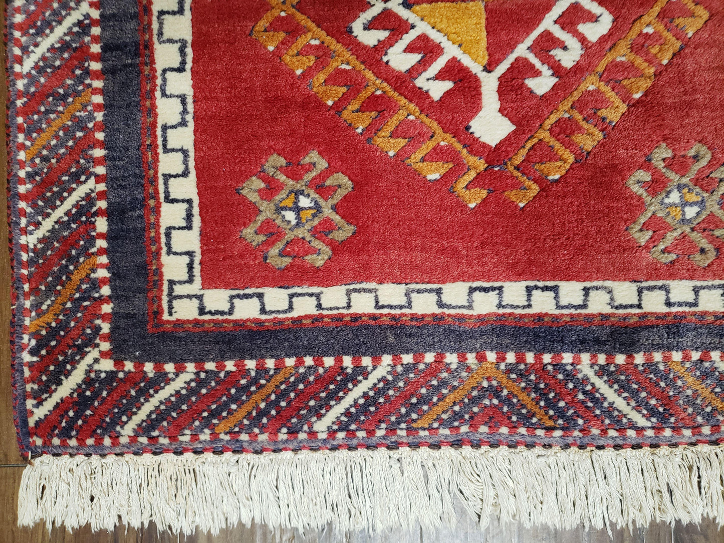 Vintage Turkish Kazak Rug 2.5 x 5 Red Wool Carpet Medallions Runner Geometric - Nuvé