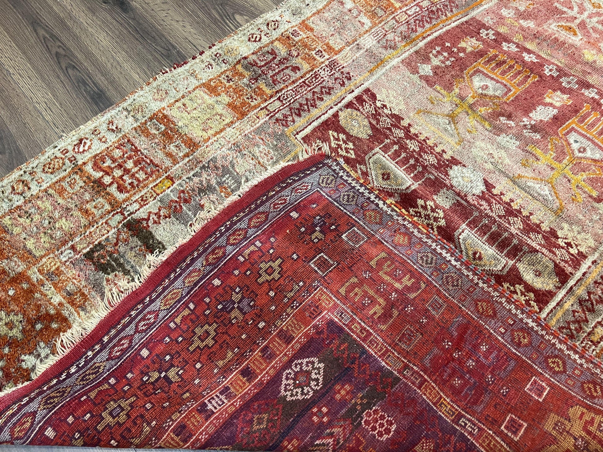 Antique Turkish Melas Rug 4x7, Tribal Geometric Unique Collectible Hand Knotted Wool Oriental Carpet, Rare 1920s Rug, Burnt Orange Red - Nuvé