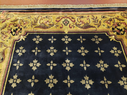 6x9 Aubusson Design Nepali Tibetan Rug Black & Tan Hand-Knotted Wool Carpet Soft Plush Pile New Rug Nice - Nuvé