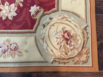 Aubusson Rug 4x6, Red, Floral, European Design, Vintage, Wool - Nuvé
