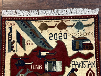 Afghan War Rug 2 x 2.6, Guns Tanks Helicopters - Nuvé
