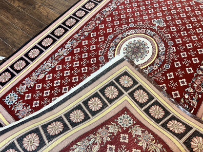 Pakistani Rug 6x9, European Aubusson Design, Wool Handmade Vintage Carpet, Dark Red, 6 x 9 Medium Sized Rug - Nuvé