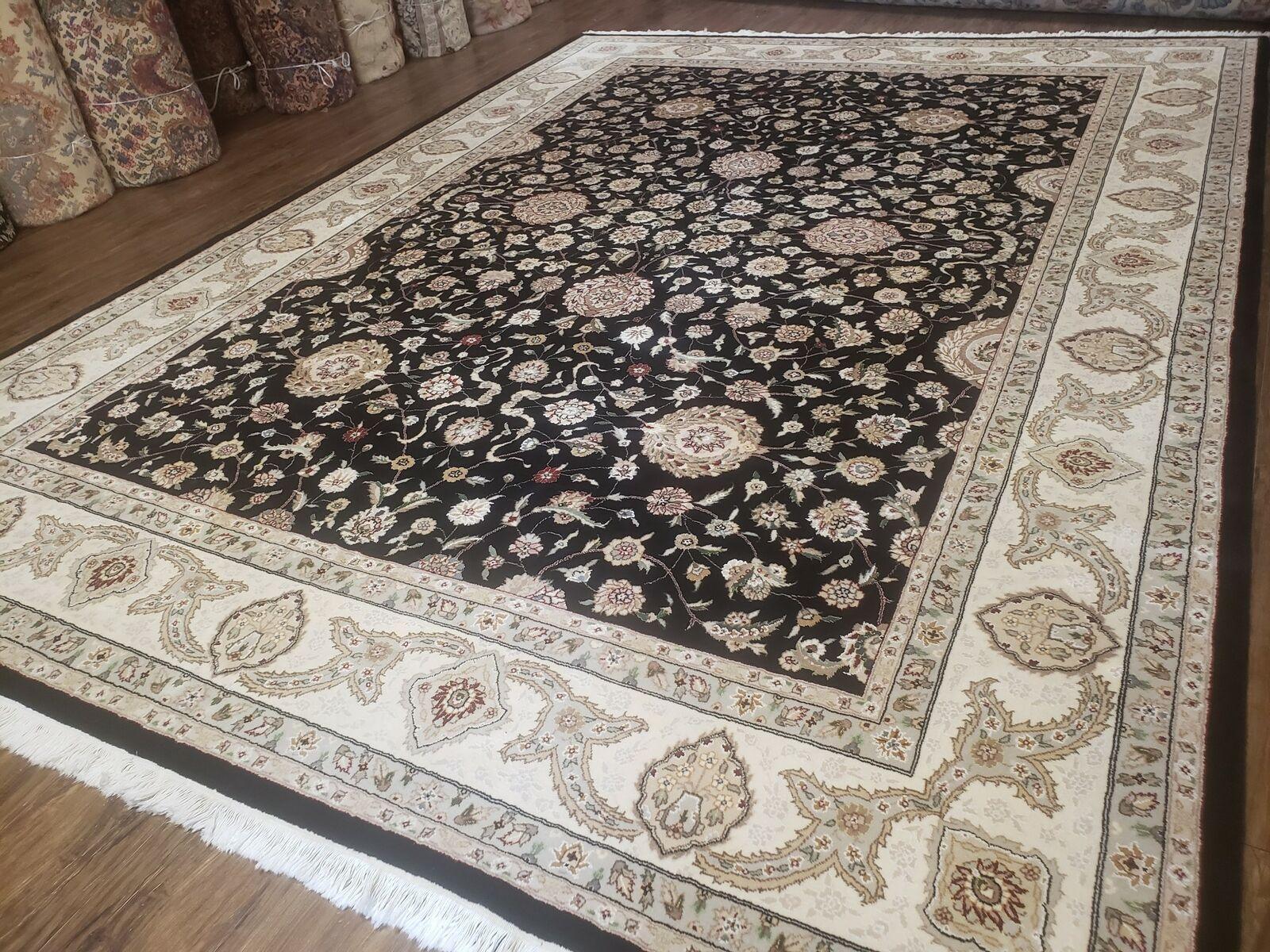 8' 5" X 11' 6" Vintage Handmade Oriental Floral Wool Rug Silk Accent Black Nice - Nuvé