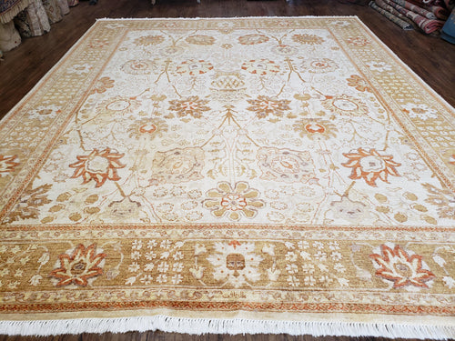 8x10 Oushak Rug Pakistan Peshawar Sultanabad Mahal Wool Carpet Neutral Colors Beige Tan Vintage Hand-Knotted Quality 8 x 10 Area Rug - Nuvé