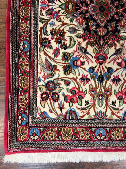Wonderful Persian Qum Runner Rug 2.8 x 10 ft, Floral Medallions with Bird Motifs, Hand Knotted Wool Fine Oriental 10ft Hallway Runner, Cream Red - Nuvé